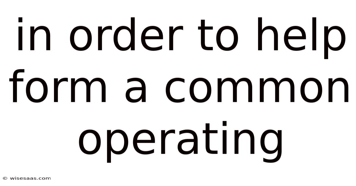 In Order To Help Form A Common Operating