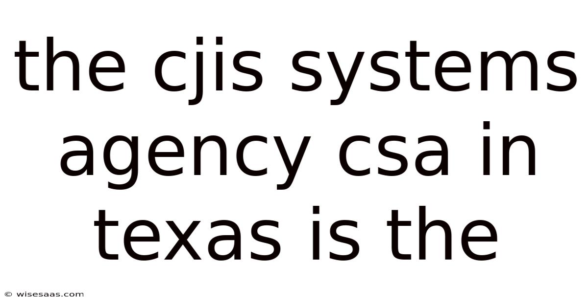 The Cjis Systems Agency Csa In Texas Is The