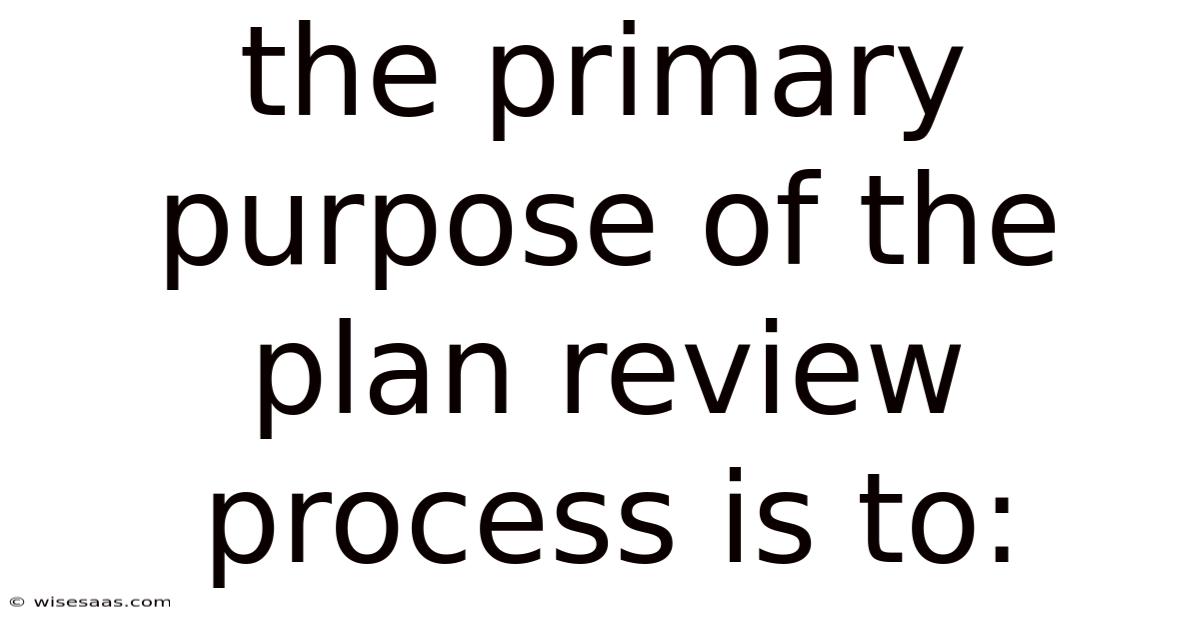 The Primary Purpose Of The Plan Review Process Is To: