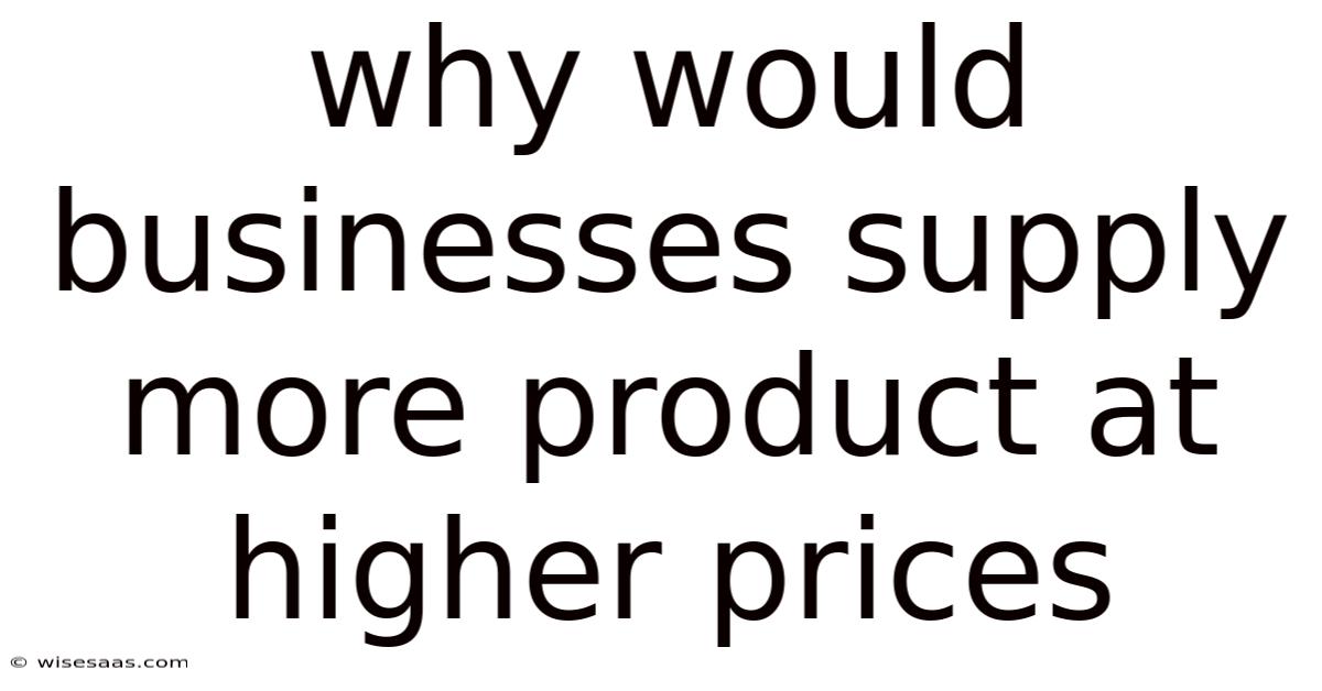 Why Would Businesses Supply More Product At Higher Prices